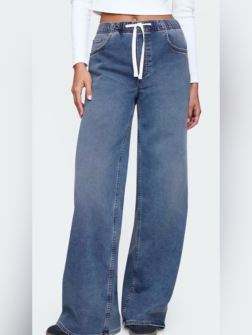 GAP Women's Mid Rise Knit Easy Baggy Jeans
